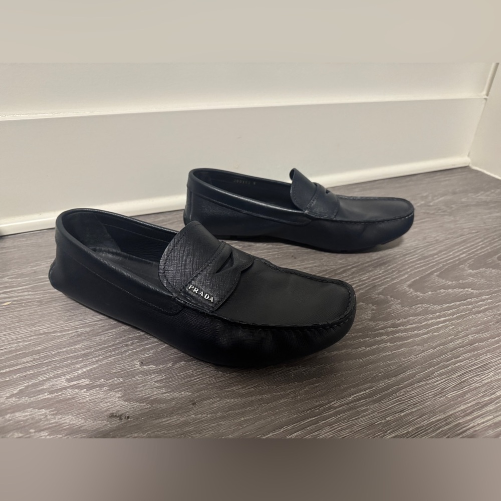 Prada Men’s Black Leather Loafers Driving Shoes